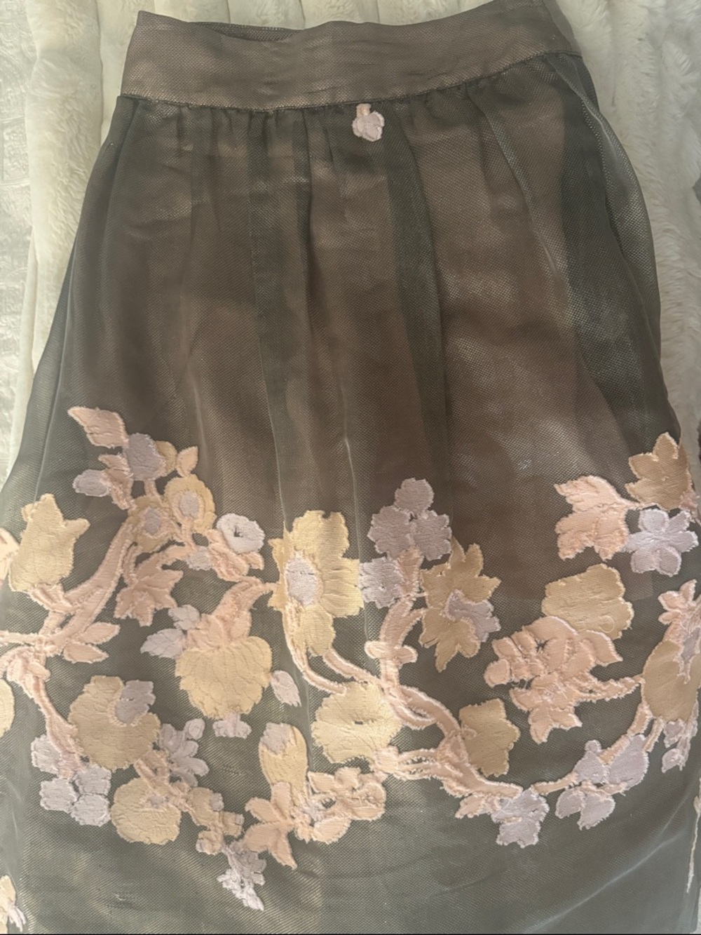 Fendi Black A-Line Skirt with Pastel Floral Embroidery